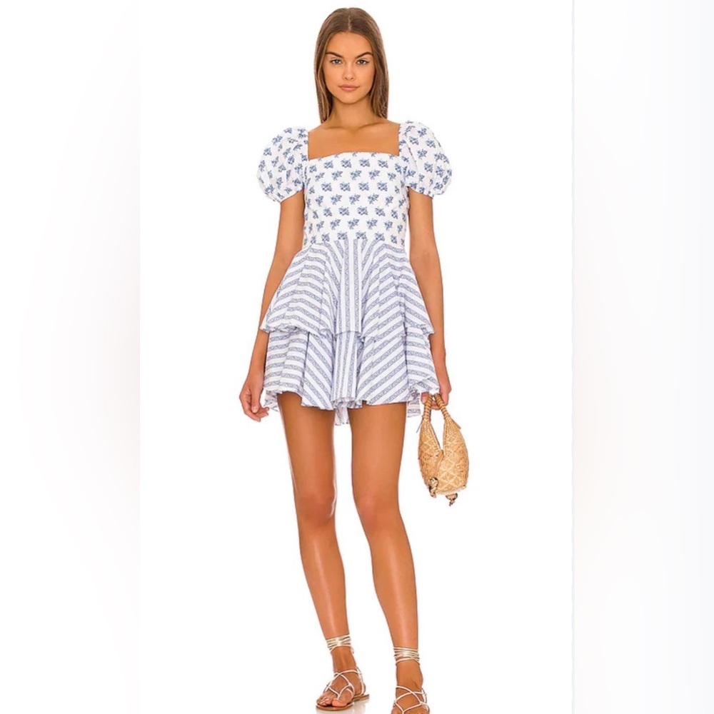 Caroline Constas Louisa Blue Toile Spot Combo Dress Size Medium NWOT